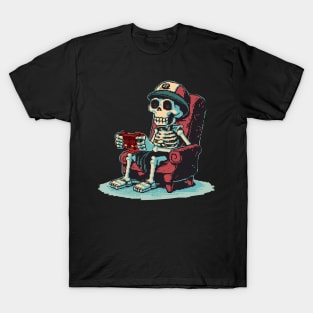 Skeleton Playing Videogames Gaming Funny Halloween For Gamer T-Shirt